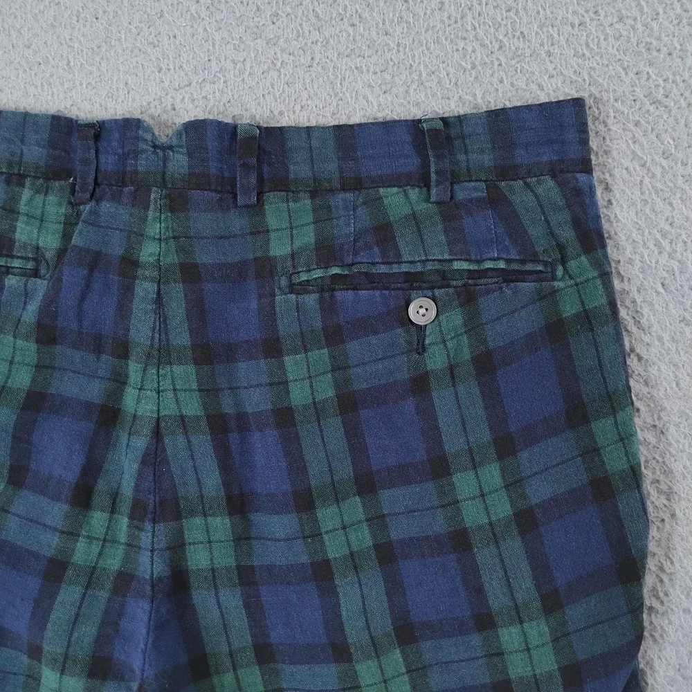 Polo Ralph Lauren Shorts Mens 30 Blue Green Plaid Linen Slim Fit Chino Casual